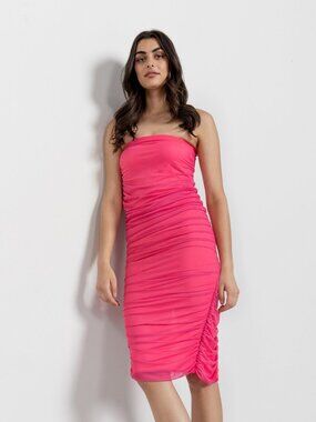 Y2K 2000'S PINK Dress Club Tube Mesh Vintage Small / Xs